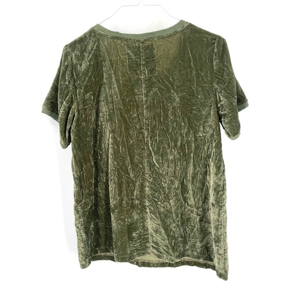 Anthropologie Kyla Seo Olive Green Velvet Velour Short Sleeve Handmade Crewneck - Picture 5 of 7